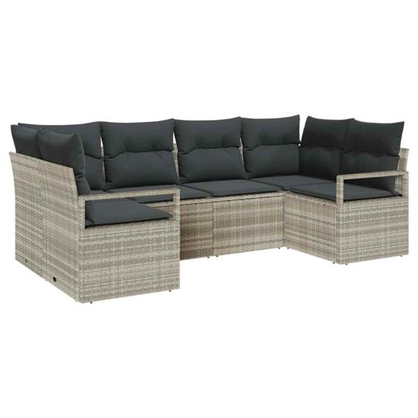 6-teiliges Garten Sofa Set mit Kissen Hellgrau Poly Rattan, 2-Sitzer Garten Sofa mit Kissen Grau Poly Rattan