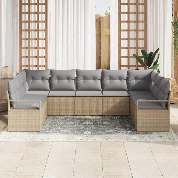 7-teilige Garten-Sofagarnitur mit Kissen Beige Poly-Rattan, 2-Sitzer Garten-Sofa mit Kissen Beige Poly-Rattan
