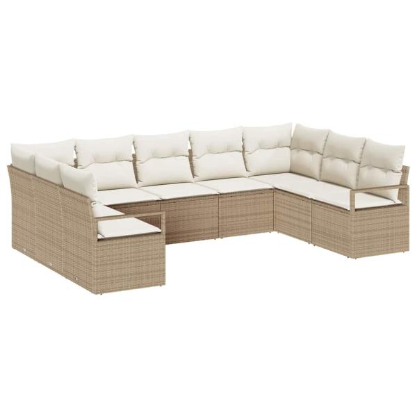 9-Teiliges Garten Sofa Set mit Kissen Beige Poly Rattan, 2-Sitzer Garten Sofa mit Kissen Beige Poly Rattan