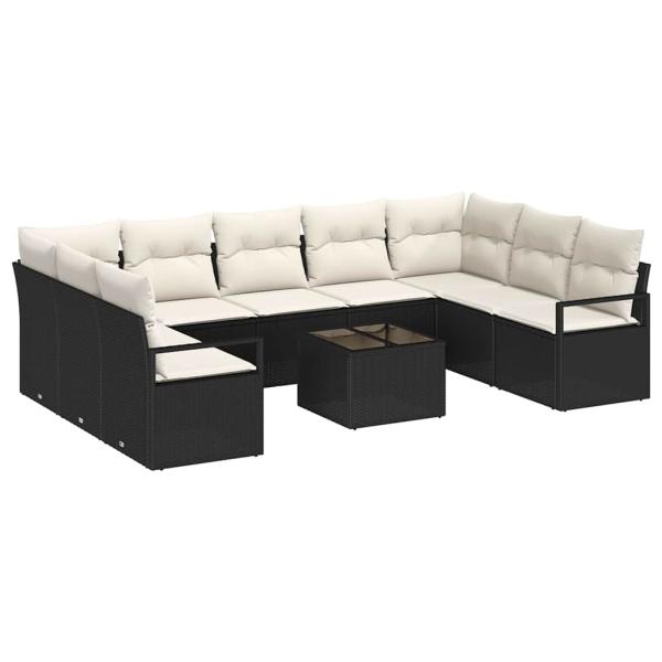 9-teiliges Garten Sofa Set mit Kissen Braun Poly Rattan, 2-Sitzer Garten Sofa mit Kissen Schwarz Poly Rattan