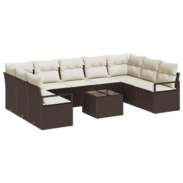 9-teiliges Garten-Sofaset mit Kissen Grau Poly Rattan, 2-Sitzer Garten Sofa mit Kissen Braun Poly Rattan