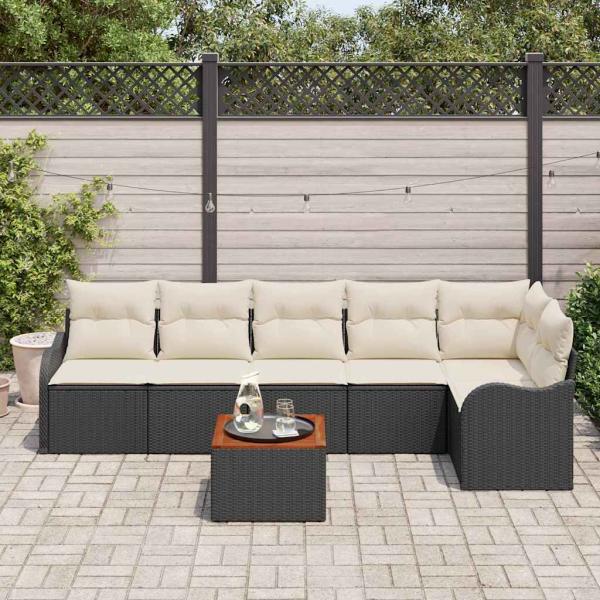 Gartensofa-set 7 stk. Schwarz Poly-Rattan