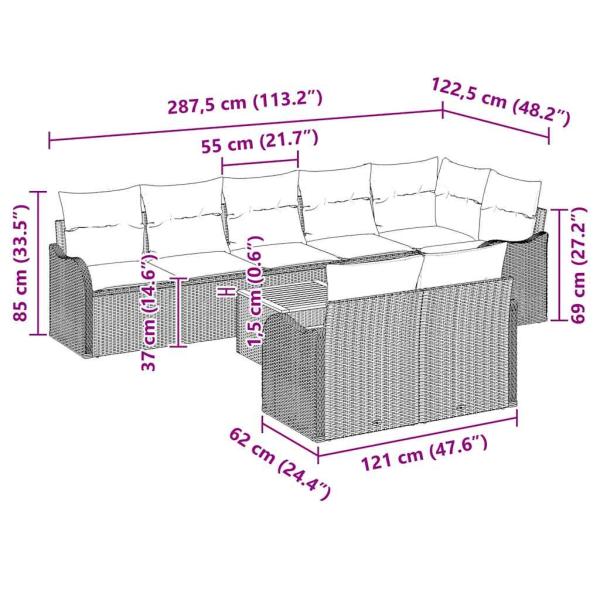 9-teilige Garten-Sofa-Gruppe mit Kissen Schwarz Poly-Rattan Akazie, 2-Sitzer Garten-Sofa mit Kissen Schwarz Poly-Rattan