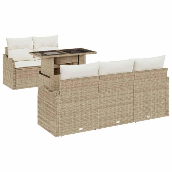 6-teiliges Garten Sofa Set mit Kissen Beige Poly Rattan, 2-Sitzer Garten Sofa mit Kissen Beige Poly Rattan