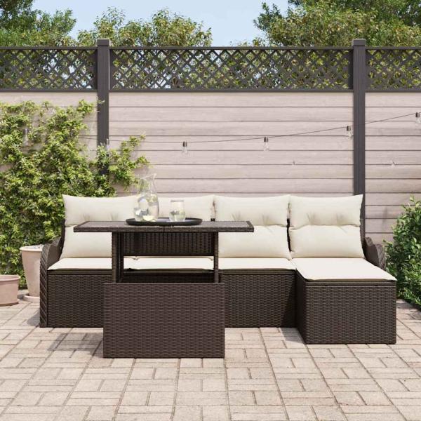 Sitzgruppe für den Outdoor mit Kissen 6 pcs Braun Poly Rattan