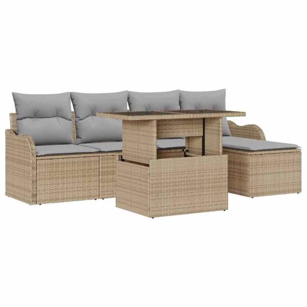 ARDEBO.de - 6-teiliges Garten-Sofa-Set mit Kissen Beige Poly Rattan, 2-Sitzer Garten-Sofa mit Kissen Beige Poly Rattan
