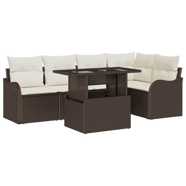 6-teiliges Garten Sofa Set mit Kissen Braunes Poly Rattan, 2-Sitzer Garten Sofa mit Kissen Braunes Poly Rattan