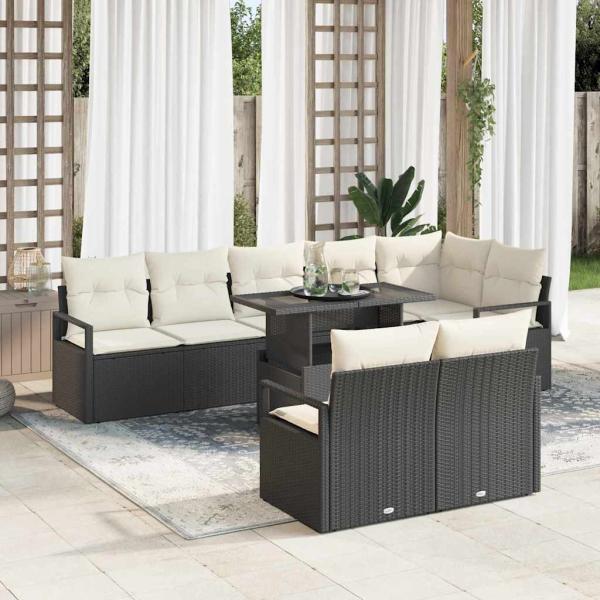 ARDEBO.de - 9-teiliges Garten-Sofa-Set mit Kissen, schwarzes Poly-Rattan, 2-Sitzer Garten-Sofa mit Kissen, schwarzes Poly-Rattan