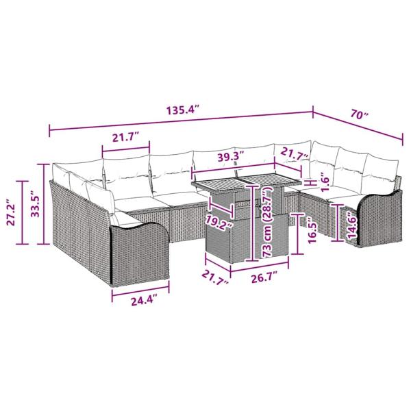 11-teiliges Garten-Sofa-Set mit Kissen Schwarz Poly-Rattan Akazie, 2-Sitzer Garten-Sofa mit Kissen Schwarz Poly-Rattan
