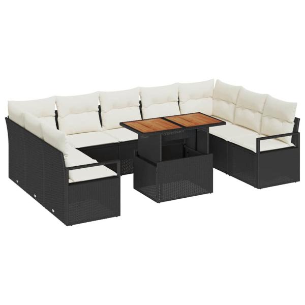 Gartensofa-set 10 stk. 9-Sitzanzahl Schwarz und Creme