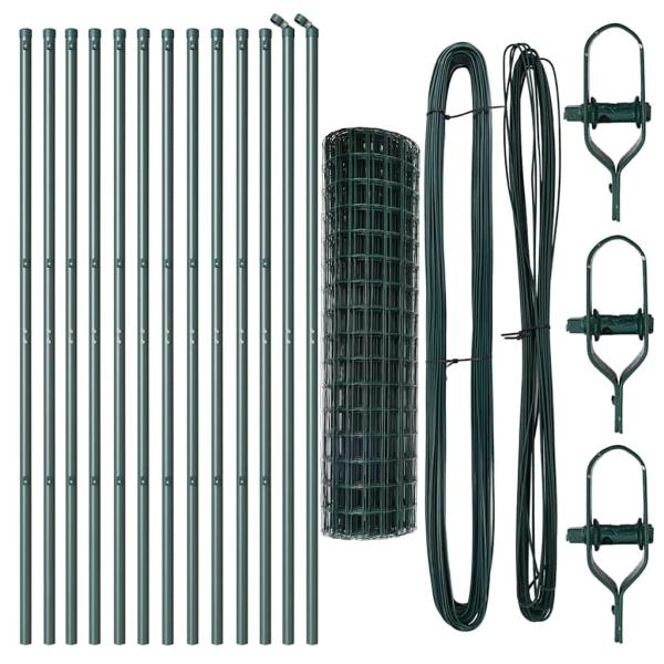 Euro-Zaun mit 13 Pfosten 1x25 m Galvanisierter Stahl Grün