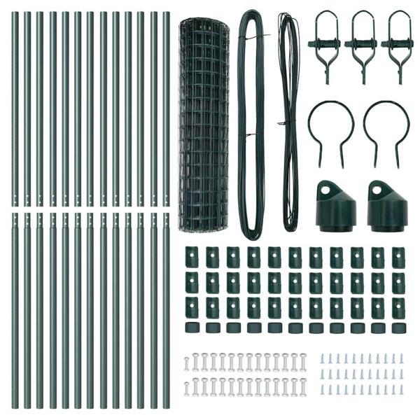 Euro-Zaun mit 13 Pfosten 1x25 m Galvanisierter Stahl Grün