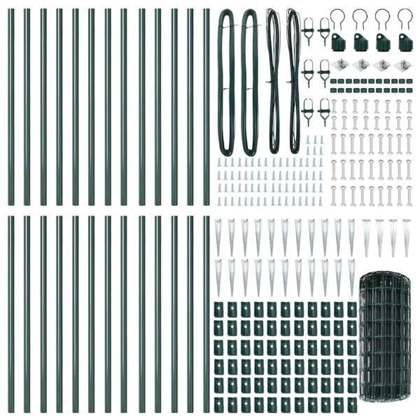 Euro Zaun mit 13 Spitzenpfählen 0,4x50 m Verzinkter Stahl Grün