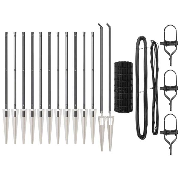 Euro Zaun mit 13 Spike-Posts 1x25 m Verzinkter Stahl Grau