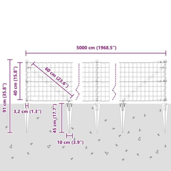 Eurozaun mit 13 Stachelpfosten 0,4x50 m verzinkter Stahl grau