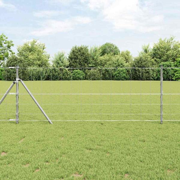 ARDEBO.de - Feldzaun 0.8x25 m galvanisierter Stahl, Zaunpfosten 13 Stück Ø32 mm 120 cm galvanisierter Stahl