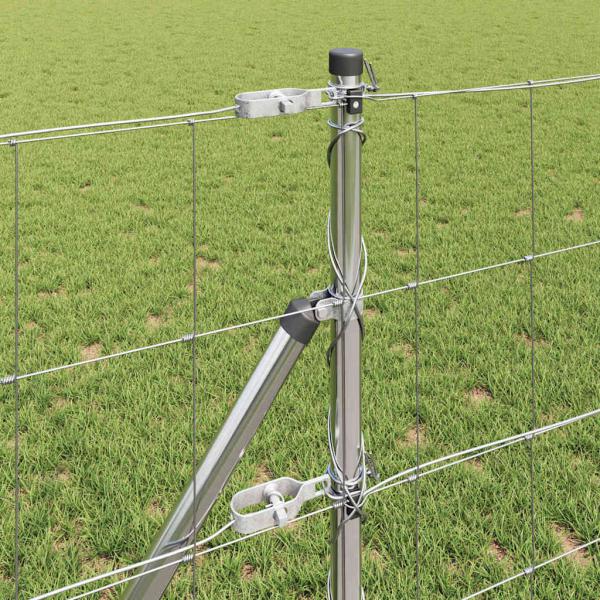Feldzaun 0.8x25 m galvanisierter Stahl, Zaunpfosten 13 Stück Ø32 mm 120 cm galvanisierter Stahl