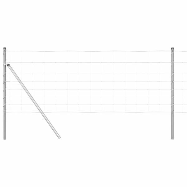 Feldzaun 0.8x25 m Verzinkter Stahl, Zaunpfosten 13 Stück Ø32 mm 120 cm Verzinkter Stahl