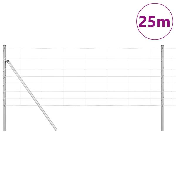 Feldzaun 0.8x25 m Verzinkter Stahl, Zaunpfosten 13 Stück Ø32 mm 120 cm Verzinkter Stahl
