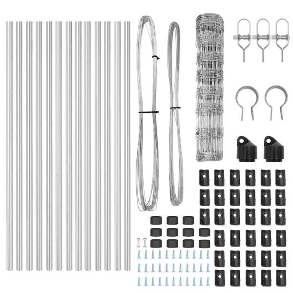 Feldzaun 0.8x25 m Verzinkter Stahl, Zaunpfosten 13 Stück Ø32 mm 120 cm Verzinkter Stahl