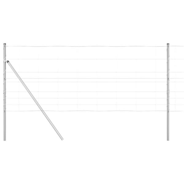 Feldzaun 1x25 m feuerverzinkter Stahl, Zaunpfosten 13 Stück Ø32 mm 150 cm feuerverzinkter Stahl
