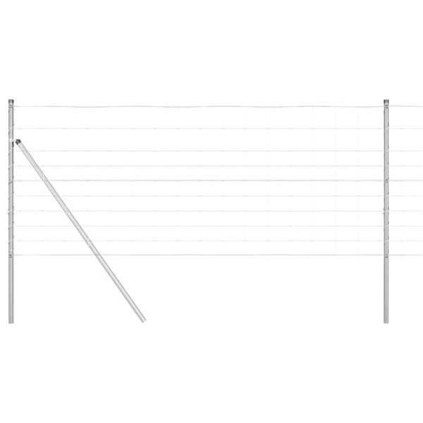 Feldzaun 1x25 m verzinkter Stahl, Zaunpfosten 13 Stück Ø32 mm 150 cm verzinkter Stahl