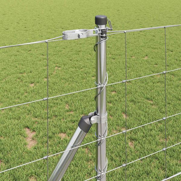 Feldzaun 1x25 m verzinkter Stahl, Zaunpfosten 13 Stück Ø32 mm 150 cm verzinkter Stahl