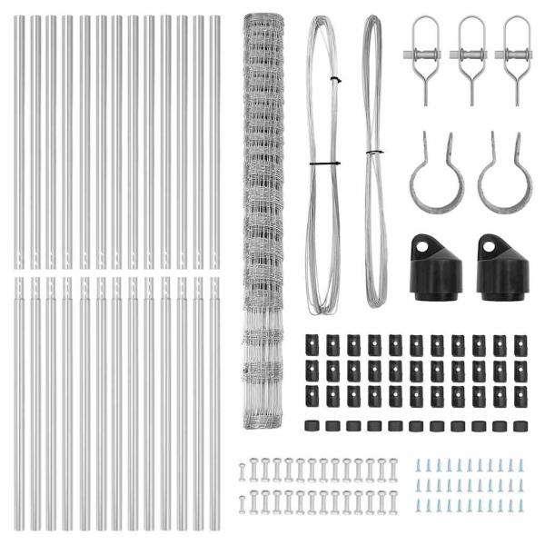 Feldzaun 1x25 m verzinkter Stahl, Zaunpfosten 13 Stück Ø32 mm 150 cm verzinkter Stahl