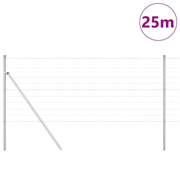 Feldzaun 1x25 m Verzinkter Stahl, Zaunpfosten 13 Stück Ø32 mm 150 cm Verzinkter Stahl