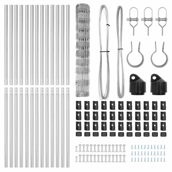 Feldzaun 1x25 m Verzinkter Stahl, Zaunpfosten 13 Stück Ø32 mm 150 cm Verzinkter Stahl