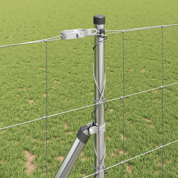 Feldzaun 1.2x25 m feuerverzinkter Stahl, Zaunpfosten 13 Stück Ø32 mm 170 cm feuerverzinkter Stahl