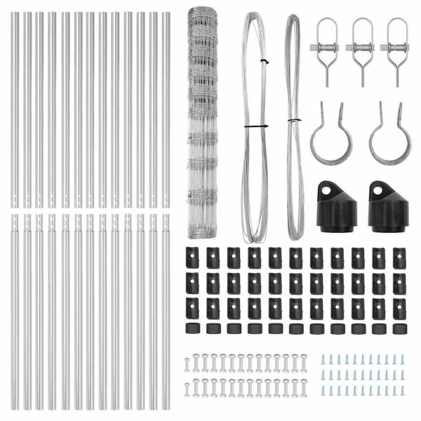 Feldzaun 1.2x25 m feuerverzinkter Stahl, Zaunpfosten 13 Stück Ø32 mm 170 cm feuerverzinkter Stahl