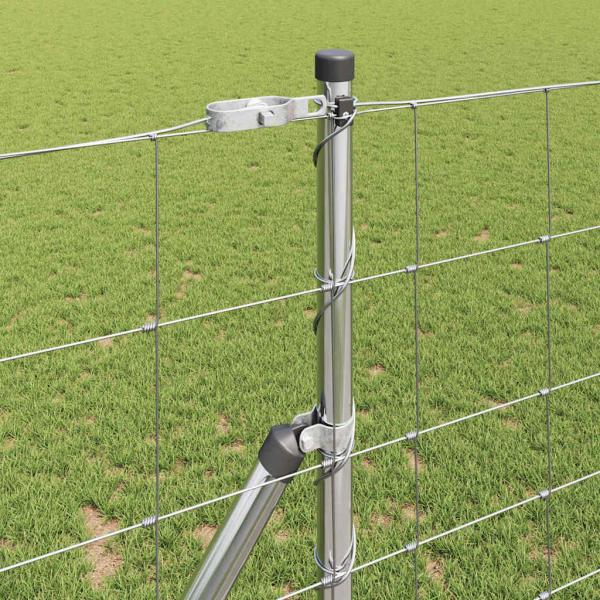 Feldzaun 1,2x25 m verzinkter Stahl, Zaunpfosten 13 Stück Ø32 mm 170 cm verzinkter Stahl