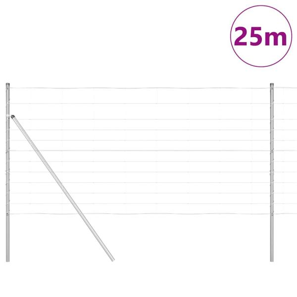 Weidezaun 1,2x25 m verzinkter Stahl, Zaunpfosten 13 Stück Ø32 mm 170 cm verzinkter Stahl