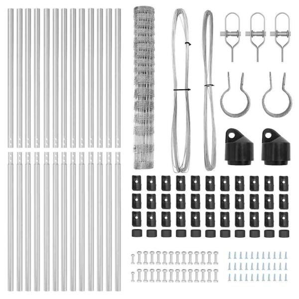 Feldzaun 1,2x25 m Verzinkter Stahl, Zaunpfosten 13 Stück Ø32 mm 170 cm Verzinkter Stahl