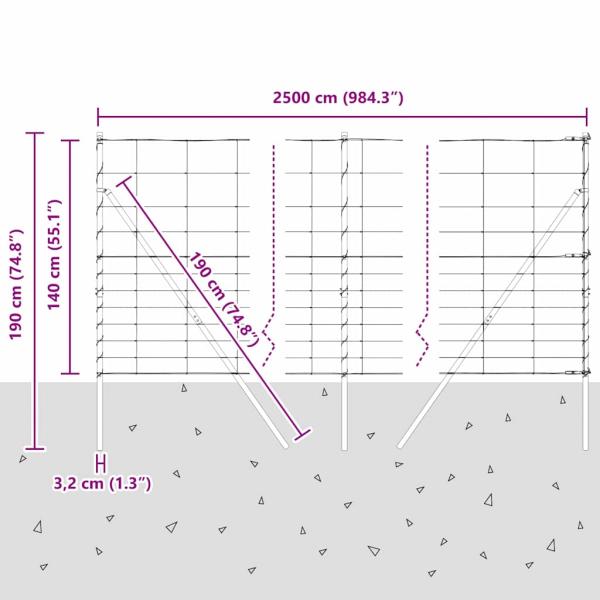Feldzaun 1,4x25 m Verzinkter Stahl, Zaunpfosten 13 Stück Ø32 mm 190 cm Verzinkter Stahl