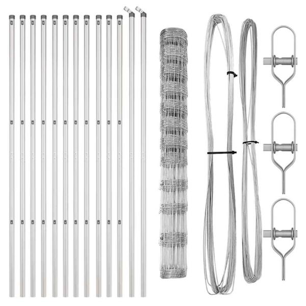 Feldzaun 1,4x25 m Verzinkter Stahl, Zaunpfosten 13 Stück Ø32 mm 190 cm Verzinkter Stahl