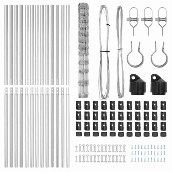 Feldzaun 1,4x25 m Verzinkter Stahl, Zaunpfosten 13 Stück Ø32 mm 190 cm Verzinkter Stahl