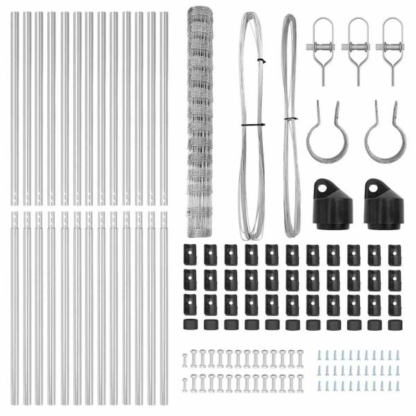 Feldzaun 1.4x25 m Verzinkter Stahl, Zaunpfosten 13 Stück Ø32 mm 190 cm Verzinkter Stahl