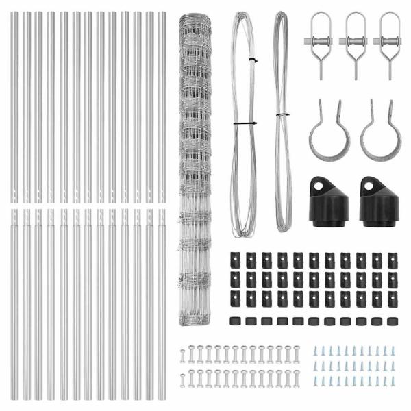 Feldzaun 1,5x25 m verzinkter Stahl, Zaunpfosten 13 Stück Ø32 mm 200 cm verzinkter Stahl