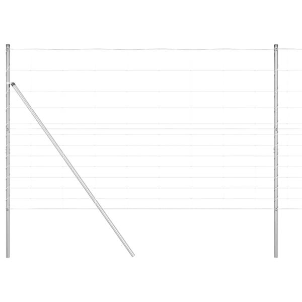 Feldzaun 1,5x25 m Feuerverzinkter Stahl, Zaunpfosten 13 Stück Ø32 mm 200 cm Feuerverzinkter Stahl