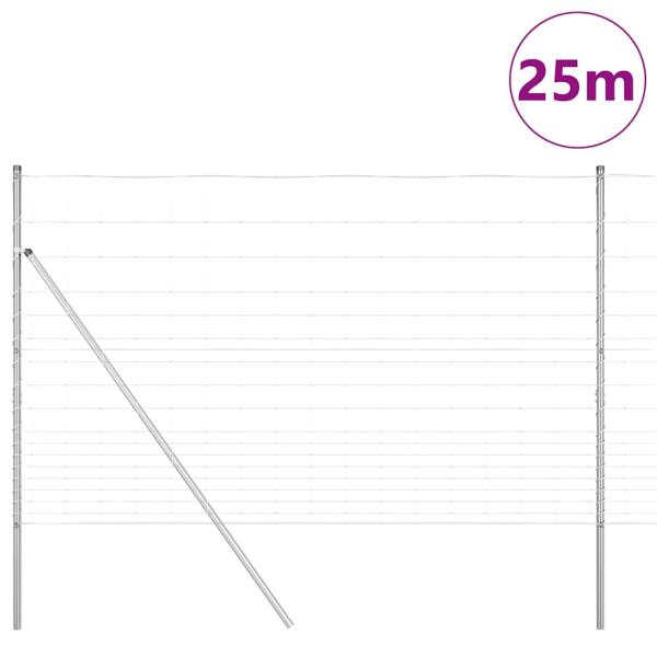Feldzaun 1,5 x 25 m Verzinkter Stahl, Zaunpfosten 13 Stück Ø32 mm 200 cm Verzinkter Stahl