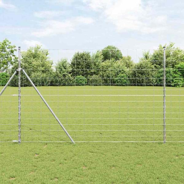ARDEBO.de - Feldzaun 1,6x25 m verzinkter Stahl, Zaunpfosten 13 Stück Ø32 mm 210 cm verzinkter Stahl