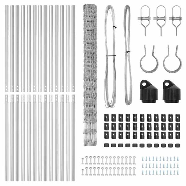 Feldzaun 1,6x25 m Verzinkter Stahl, Zaunpfosten 13 Stück Ø32 mm 210 cm Verzinkter Stahl