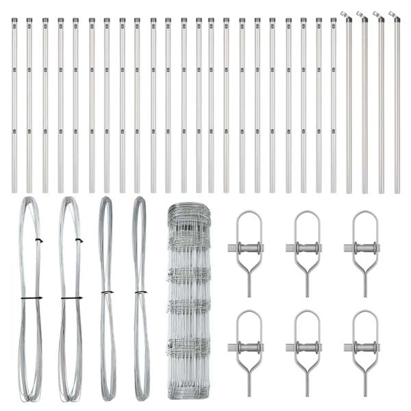 Feldzaun 0,8x50 m Verzinkter Stahl, Zaunpfosten 13 Stück Ø32 mm 120 cm Verzinkter Stahl