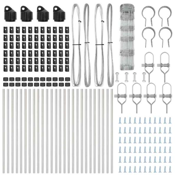 Feldzaun 0,8x50 m Verzinkter Stahl, Zaunpfosten 13 Stück Ø32 mm 120 cm Verzinkter Stahl