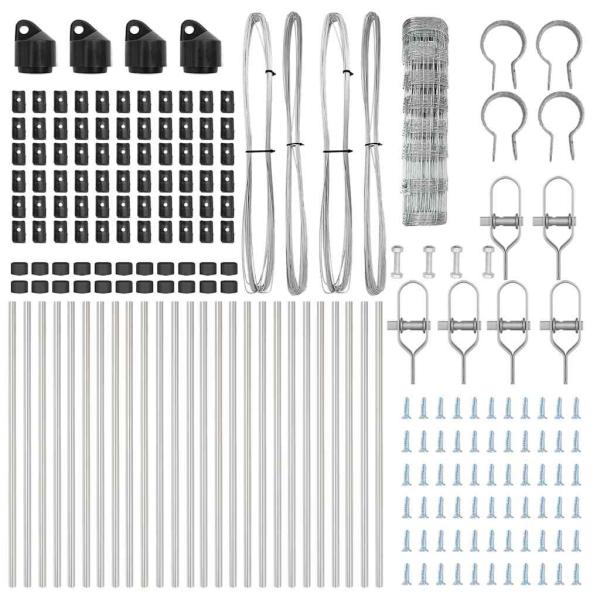 Feldzaun 0.8x50 m Verzinkter Stahl, Zaunpfosten 13 Stück Ø32 mm 120 cm Verzinkter Stahl