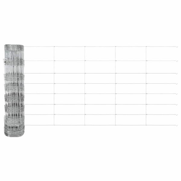 Feldzaun 0.8x50 m verzinkter Stahl, Zaunpfosten 13 Stück Ø32 mm 120 cm verzinkter Stahl