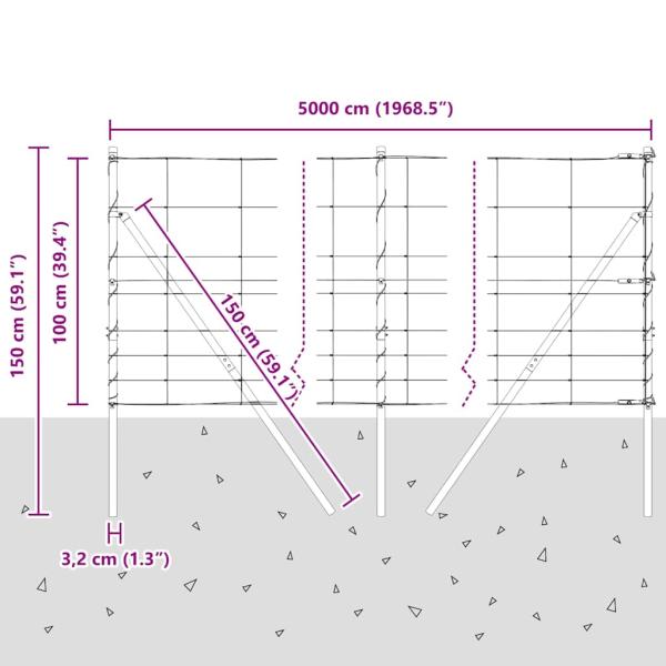 Feldzaun 1x50 m Galvanisiertes Stahl, Zaunpfosten 13 Stück Ø32 mm 150 cm Galvanisiertes Stahl