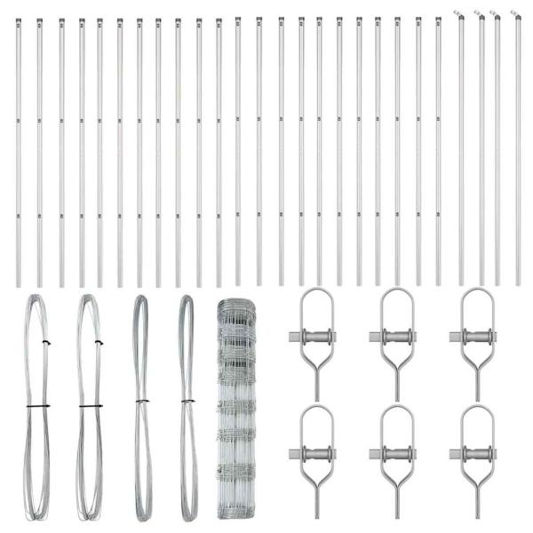 Feldzaun 1x50 m Galvanisiertes Stahl, Zaunpfosten 13 Stück Ø32 mm 150 cm Galvanisiertes Stahl